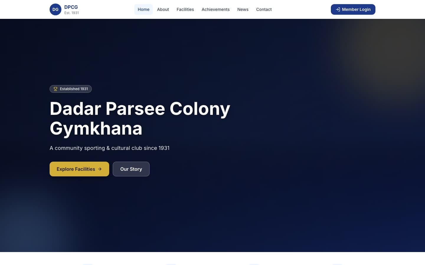 dpcg.club homepage — Dadar Parsee Colony Gymkhana